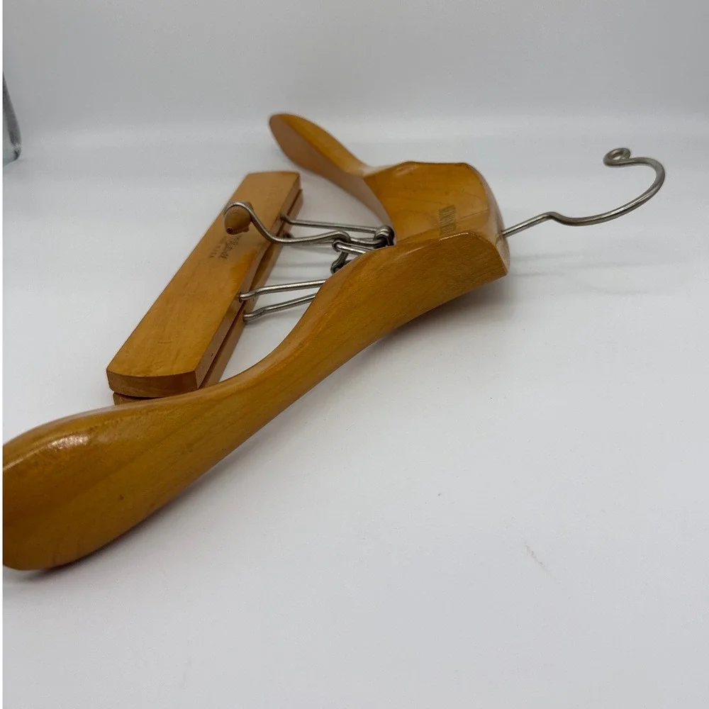 Vintage Neiman Marcus‎ Setwell Wood Suit Hanger Wishbone Clamp Clothes Pants USA